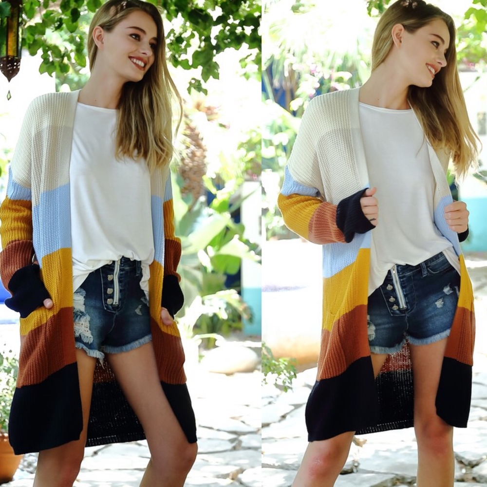 STUNNER Color Block Long Cardigan - Picture 3 of 3
